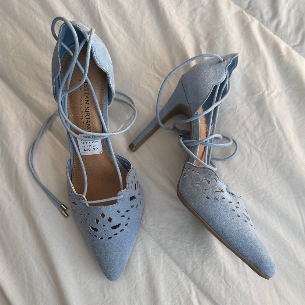 Christian Siriano Light Blue Lace-Up Heels